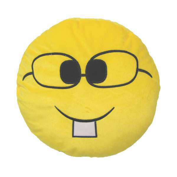 Soft Smiley Emoticon Yellow Round Cushion Pillow Stuffed Plush Toy Doll (Nerd)